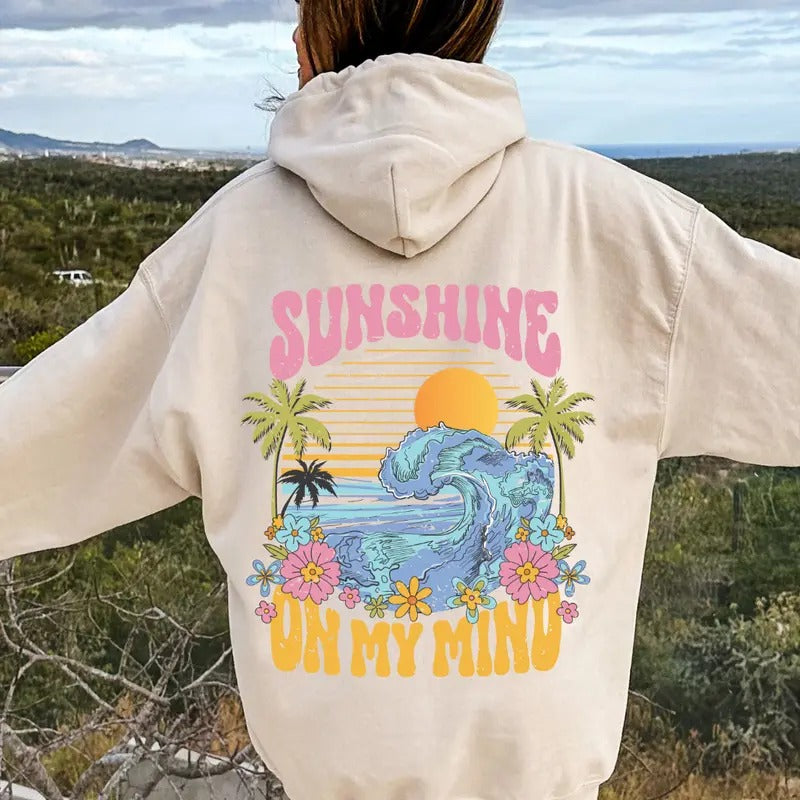Sunshine My Mind Cotton Casual Sunset Beach Womenswear Polyester Tops Underwear Yarn T-Shirts, Hoodie, Sweatshirt - T-Shirt, Sweatshirt, Hoodie