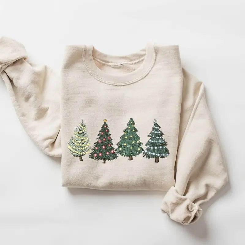 Four Festive Trees Each Uniquely Decorated Colorful Lights. Cozy Cheerful Season T-Shirts, Hoodie, Sweatshirt - T-Shirt, Sweatshirt, Hoodie