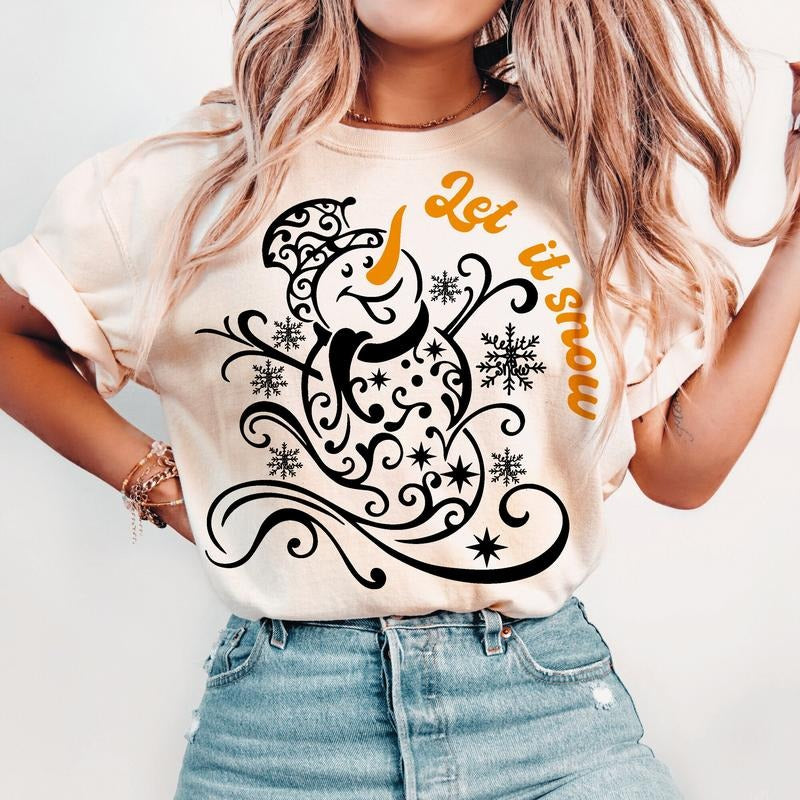 Swirly Snowman Snowman Snowman Let Snow Snowman Top 100% Cotton Fit Fabric T-Shirts, Hoodie, Sweatshirt - T-Shirt, Sweatshirt, Hoodie