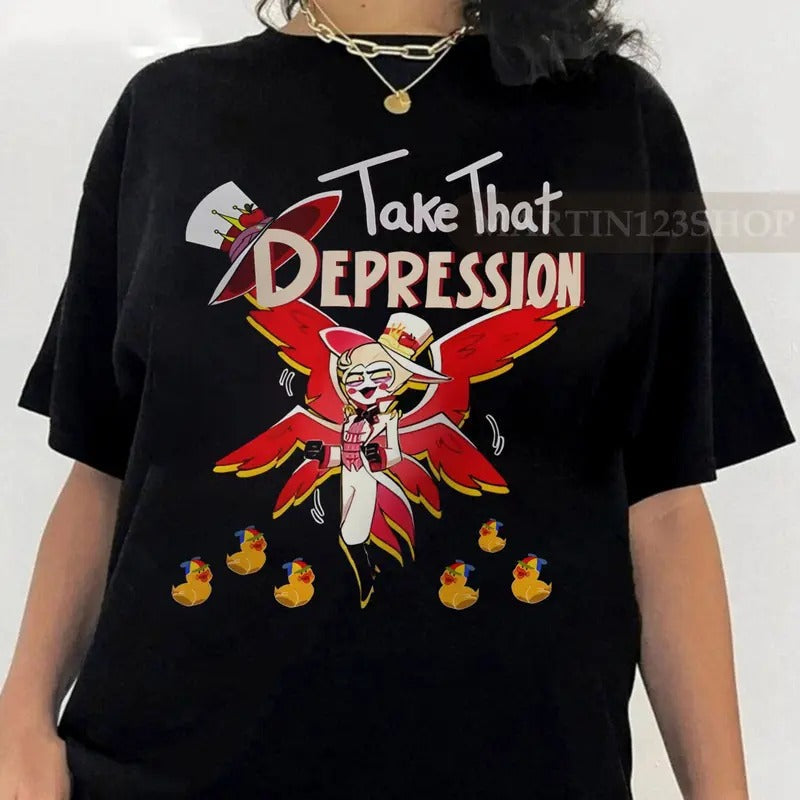 TAKE THAT DEPRESSION Hazbin Hotel Shirt Lucifer Shirt Ducks King Hell Lucifer Magne Comfort Colors Shirt T-Shirts, Hoodie, Sweatshirt - T-Shirt, Sweatshirt, Hoodie