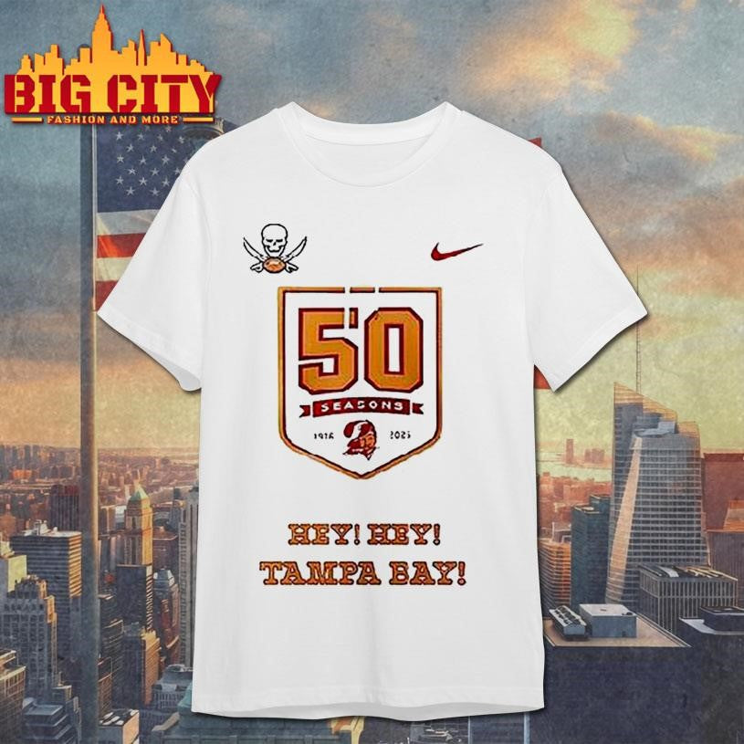 Tampa Bay Buccaneers 50 Season Hey Hey Tampa Bay Logo Shirt Unisex T-shirt, Sweatshirt, Hoodie, Long Sleeve Tee - T-Shirt, Sweatshirt, Hoodie
