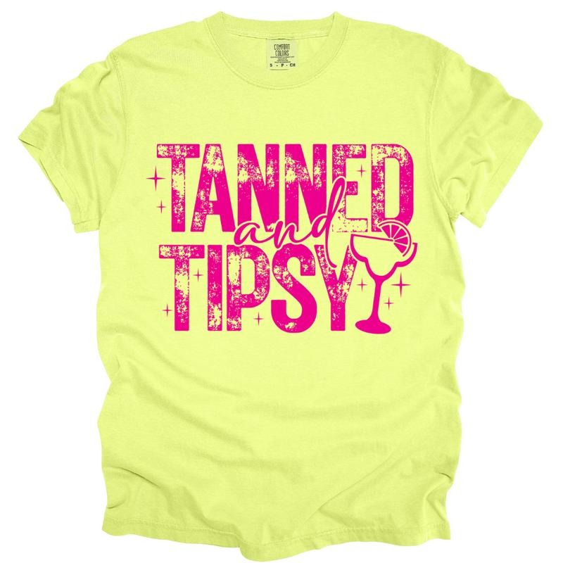 Tanned & Tipsy Neon Shirt ~ Relaxed Fit Printed USA Womenswear Casual Comfort Cotton T-Shirts, Hoodie, Sweatshirt - T-Shirt, Sweatshirt, Hoodie