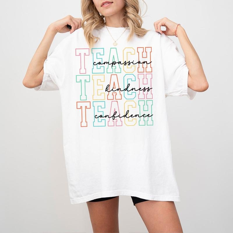 Teach Compassion Kindness Confidence Shirt Retro Teacher Teacher Shirt Cute Teacher Back School T-Shirts, Hoodie, Sweatshirt - T-Shirt, Sweatshirt, Hoodie