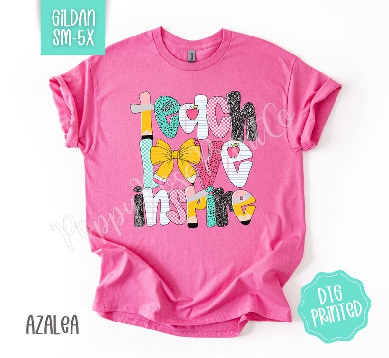 Teach Love Inspire Gildan Shirt Cute Teacher Bow Her T-Shirts, Hoodie, Sweatshirt - T-Shirt, Sweatshirt, Hoodie