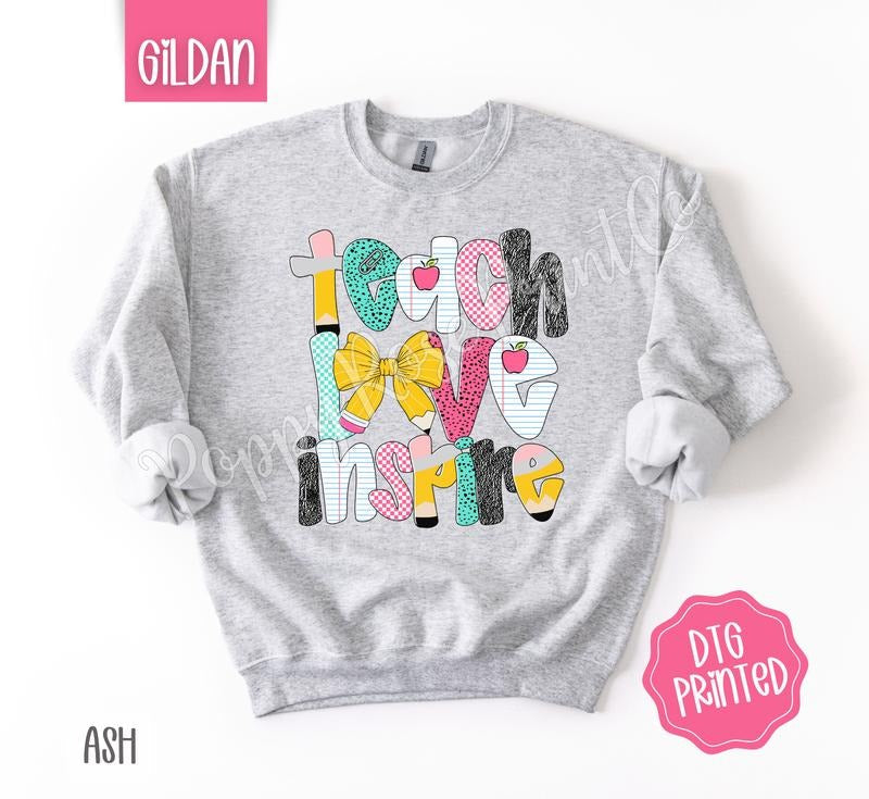 Teach Love Inspire Cute Teacher Bow Her T-Shirts, Hoodie, Sweatshirt - T-Shirt, Sweatshirt, Hoodie