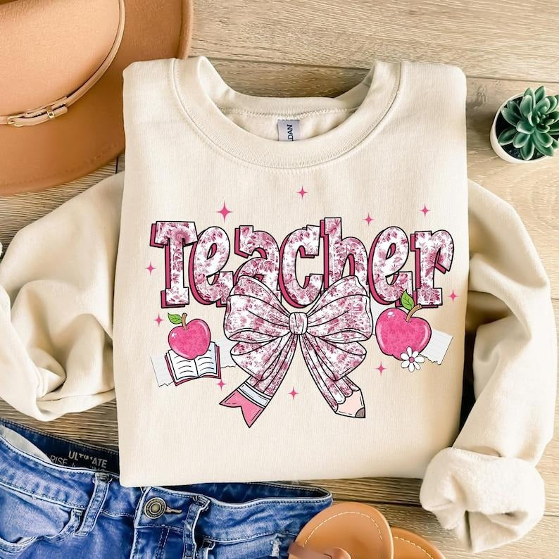 Teacher Chinoiserie Coquette Pink Teacher Last Day School Back School Teacher Appreciation Retro Teacher T-Shirts, Hoodie, Sweatshirt - T-Shirt, Sweatshirt, Hoodie