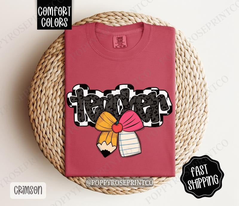 Teacher School Bow Comfort Colors Cute Teacher School Teacher Appreciation Back School Shirt Teacher T-Shirts, Hoodie, Sweatshirt - T-Shirt, Sweatshirt, Hoodie