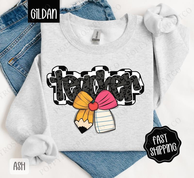Teacher School Bow Cute Teacher School Teacher Appreciation Back School Teacher T-Shirts, Hoodie, Sweatshirt - T-Shirt, Sweatshirt, Hoodie