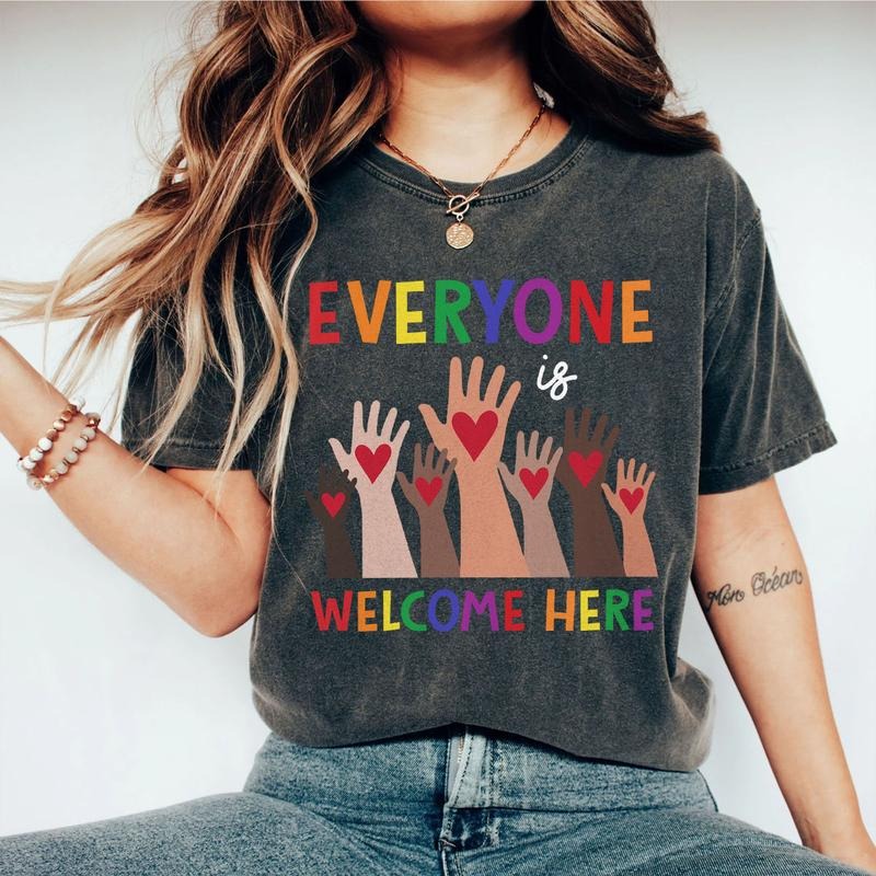 Teacher Her Everyone Is Welcome Here Shirt Teacher Inclusion Equality Teacher School Shirt New Teacher Teacher Appreciation Teacher Life T-Shirts, Hoodie, Sweatshirt - T-Shirt, Sweatshirt, Hoodie