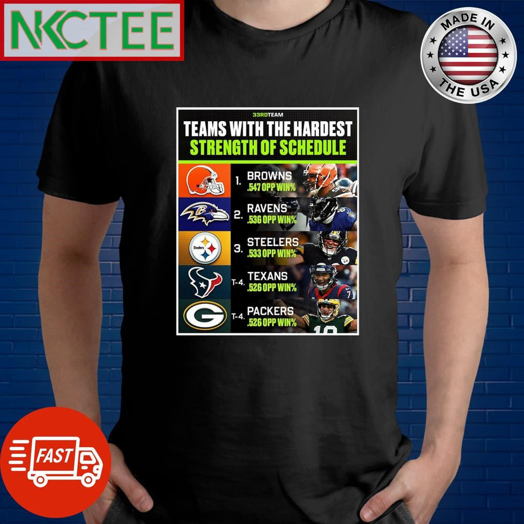 Teams with the hardest strength of schedule Brown Ravens Steelers Texans Packers shirt Unisex T-shirt, Sweatshirt, Hoodie, Long Sleeve Tee - T-Shirt, Sweatshirt, Hoodie