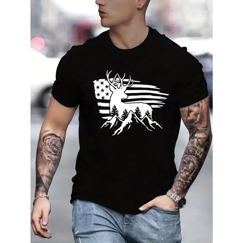 Deer Antler US Flag Print Casual Short Sleeve Summer Spring Fall Tops As Made USA T-Shirts, Hoodie, Sweatshirt - T-Shirt, Sweatshirt, Hoodie