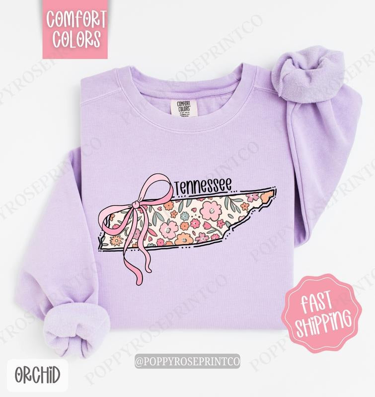 Tennessee Floral Bow Comfort Colors Cute State Coquette T-Shirts, Hoodie, Sweatshirt - T-Shirt, Sweatshirt, Hoodie
