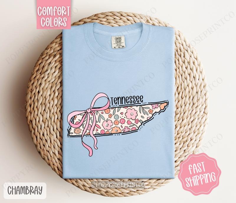 Tennessee Floral Bow Comfort Colors Cute State Coquette Top T-Shirts, Hoodie, Sweatshirt - T-Shirt, Sweatshirt, Hoodie