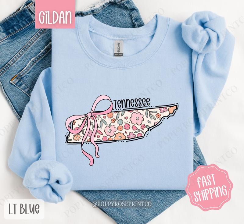 Tennessee Floral Bow Gildan Cute State Coquette T-Shirts, Hoodie, Sweatshirt - T-Shirt, Sweatshirt, Hoodie