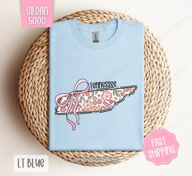 Tennessee Floral Bow Gildan Cute State Coquette Top T-Shirts, Hoodie, Sweatshirt - T-Shirt, Sweatshirt, Hoodie