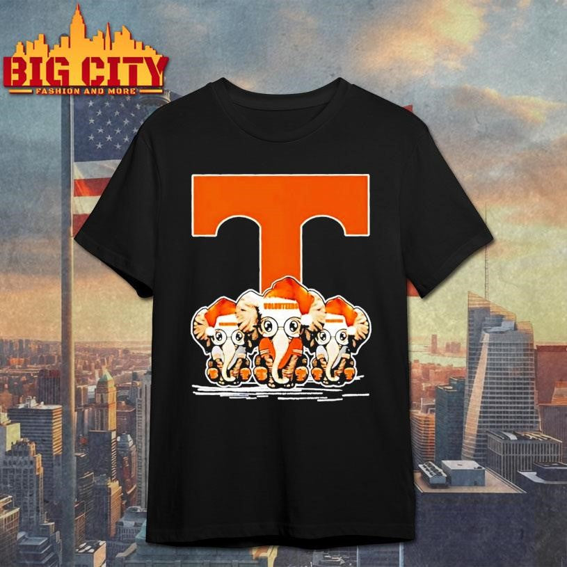 Tennessee Volunteers X Elephants Santa Hat Merry Christmas Shirt Unisex T-shirt, Sweatshirt, Hoodie, Long Sleeve Tee - T-Shirt, Sweatshirt, Hoodie