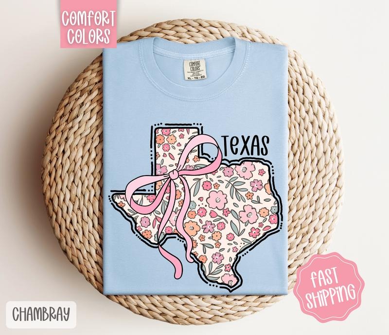 Texas Floral Bow Comfort Colors Cute State Coquette Top T-Shirts, Hoodie, Sweatshirt - T-Shirt, Sweatshirt, Hoodie