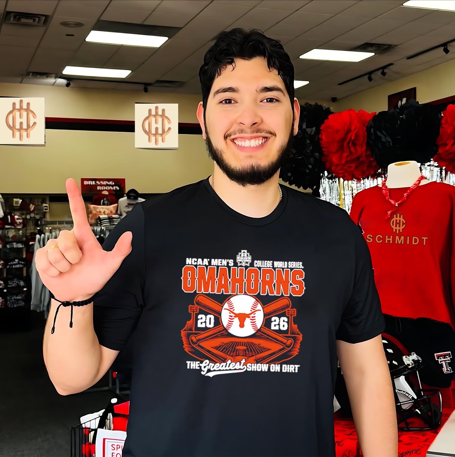 Texas Longhorns 2026 College World Series Bound OmaHorns The Greatest show on dirt shirt Unisex T-shirt, Sweatshirt, Hoodie, Long Sleeve Tee - T-Shirt, Sweatshirt, Hoodie