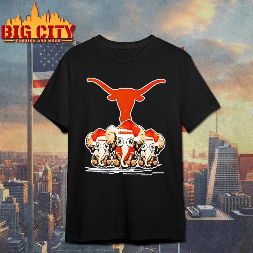 Texas Longhorns X Elephants Santa Hat Merry Christmas Shirt Unisex T-shirt, Sweatshirt, Hoodie, Long Sleeve Tee - T-Shirt, Sweatshirt, Hoodie