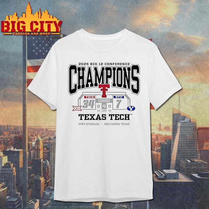 Texas Tech Red Raiders 2025 Big 12 Conference Champions Score Shirt Unisex T-shirt, Sweatshirt, Hoodie, Long Sleeve Tee - T-Shirt, Sweatshirt, Hoodie