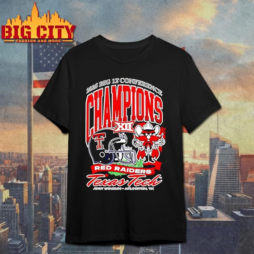 Texas Tech Red Raiders 2025 Big 12 Football Champions Mascot Helmet Shirt Unisex T-shirt, Sweatshirt, Hoodie, Long Sleeve Tee - T-Shirt, Sweatshirt, Hoodie