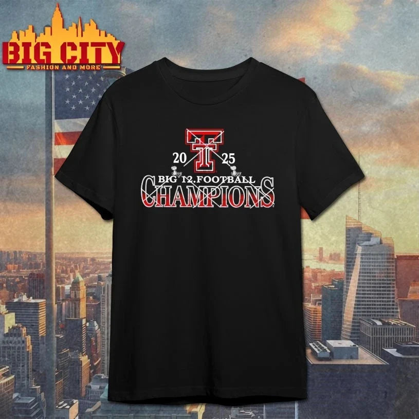 Texas Tech Red Raiders Big 12 Football Champions 2025 shirt Unisex T-shirt, Sweatshirt, Hoodie, Long Sleeve Tee - T-Shirt, Sweatshirt, Hoodie