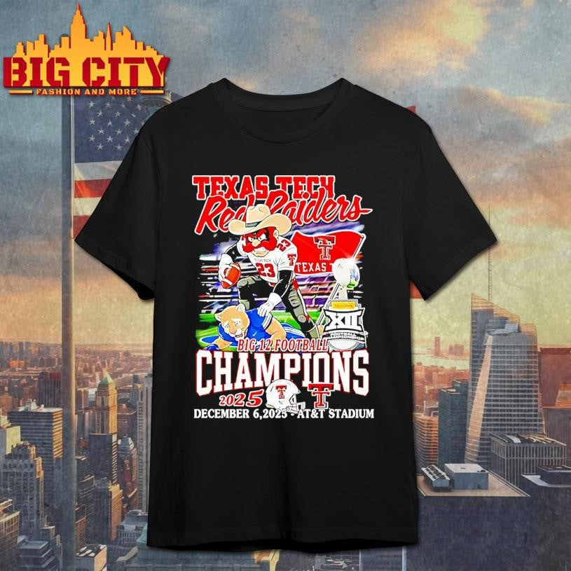 Texas Tech Red Raiders Football Big 12 Champions 2025 Mascot Shirt Unisex T-shirt, Sweatshirt, Hoodie, Long Sleeve Tee - T-Shirt, Sweatshirt, Hoodie