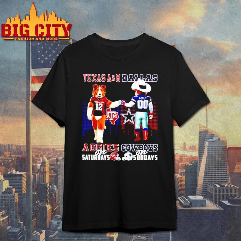 Texas a&amp;m Aggies on Saturdays vs Dallas Cowboys on Sundays Mascot Skyline Shirt Unisex T-shirt, Sweatshirt, Hoodie, Long Sleeve Tee - T-Shirt, Sweatshirt, Hoodie