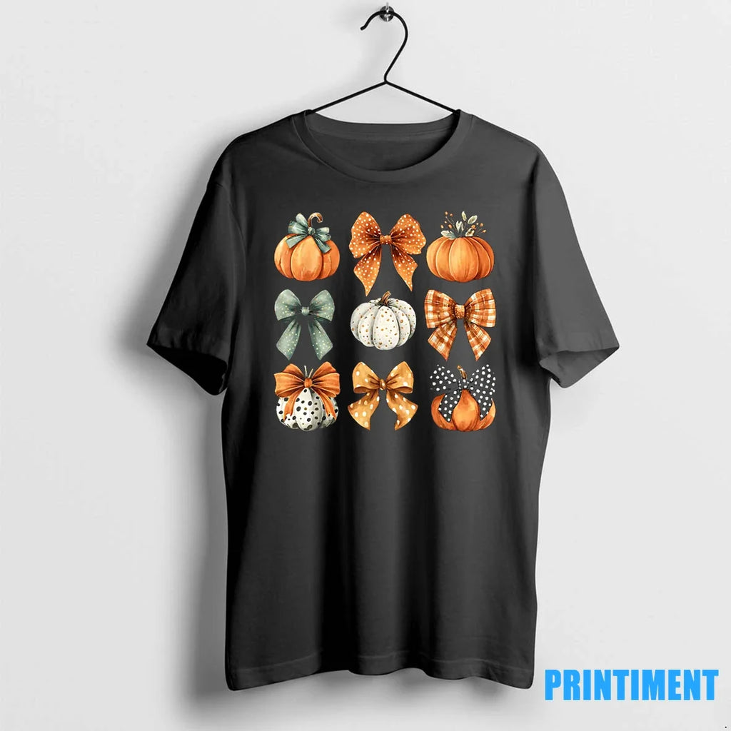 Thanksgiving Autumn Fall Leaves Coquette Bow Pumpkin Season Tshirts Sweater Unisex T-shirt, Sweatshirt, Hoodie, Long Sleeve Tee - T-Shirt, Sweatshirt, Hoodie