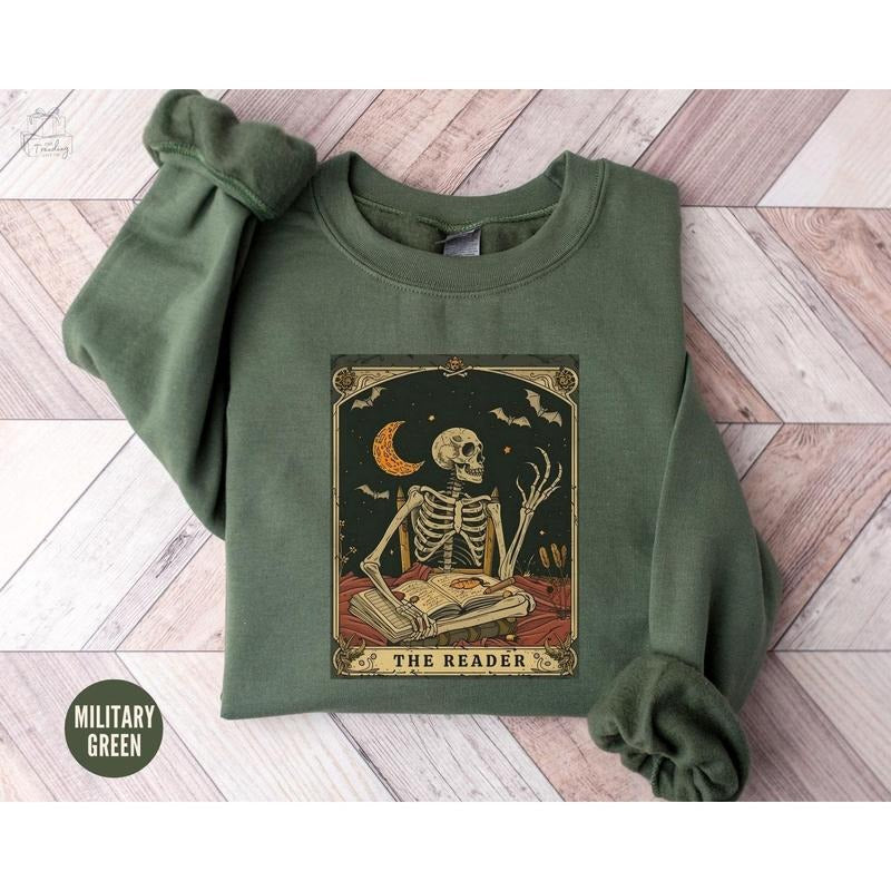 Reader Tarot Card Shirt Skeleton Reading Tarot Card Shirt Book Lover Bookish Bookworm T-Shirts, Hoodie, Sweatshirt - T-Shirt, Sweatshirt, Hoodie