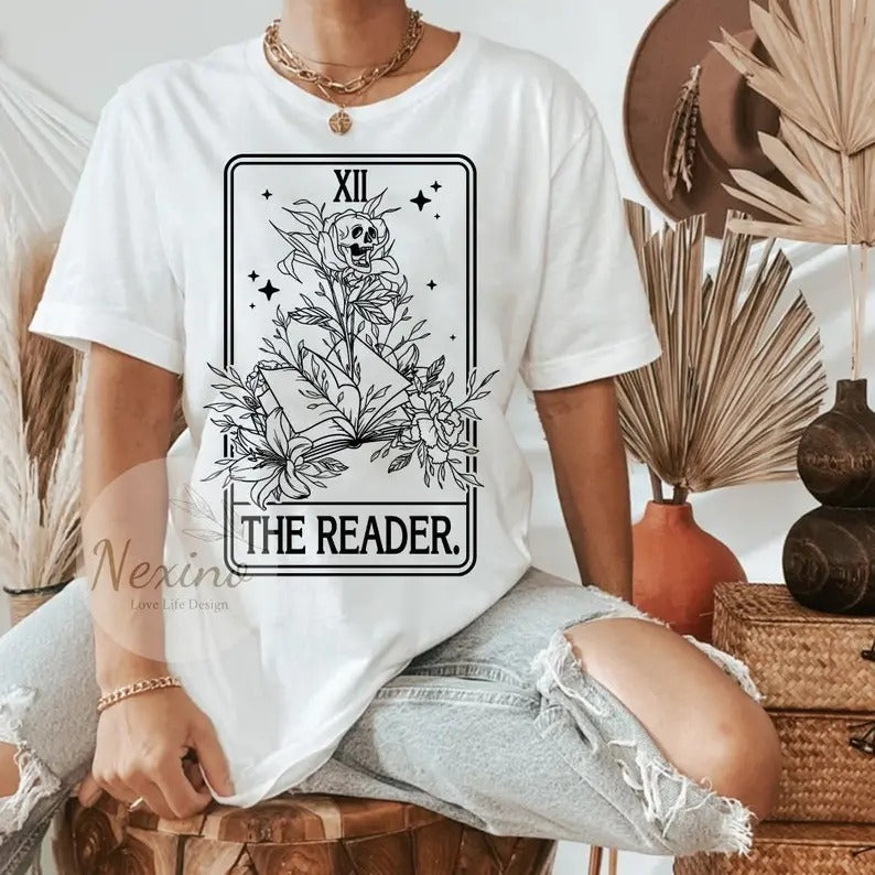 Reader Tarot Card Book Tarot Card Shirt Bookish Shirt Tarot Skull Writer Shirt Cotton T-Shirts, Hoodie, Sweatshirt - T-Shirt, Sweatshirt, Hoodie