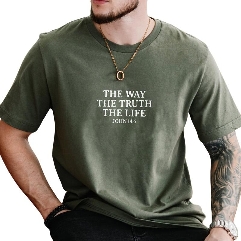 Way Truth Life Shirt Christian Shirt Christian Worship Jesus Simple Religious Shirt Christian Believer Bible Verse Shirt Casual Short Sleeve Shirt Daily Menswear Cotton Fabric T-Shirts, Hoodie, Sweatshirt - T-Shirt, Sweatshirt, Hoodie