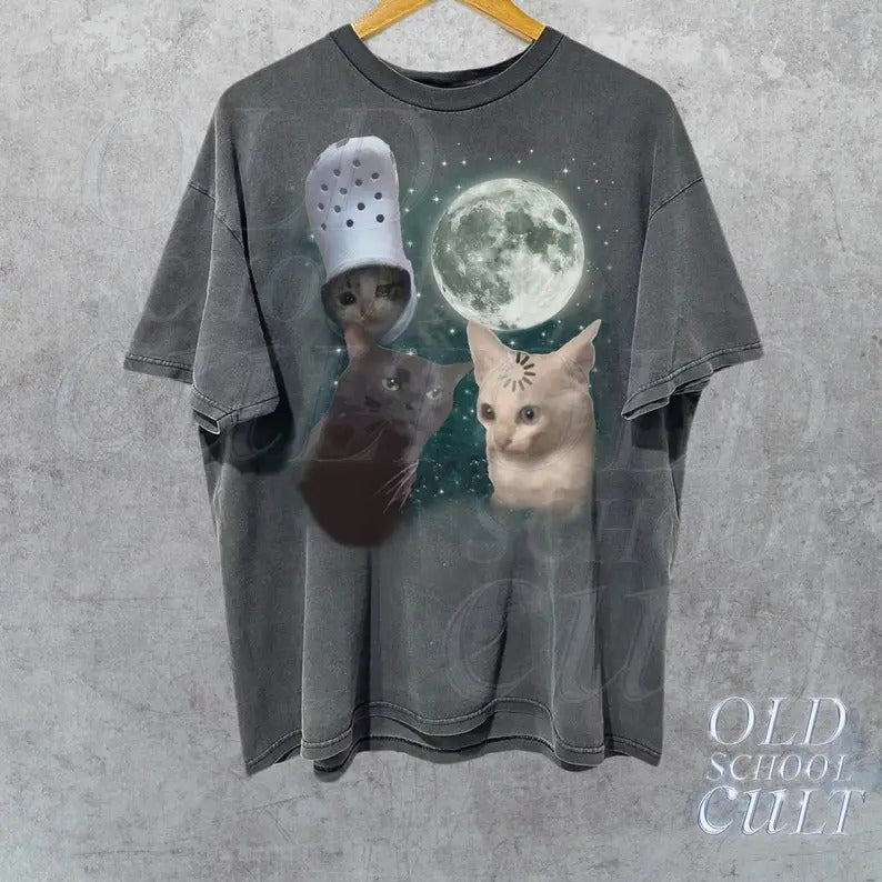 Three Cats Vintage Retro Cat Moon Cat Lovers Funny Cat Washed Meme Ugly Shirts T-Shirts, Hoodie, Sweatshirt - T-Shirt, Sweatshirt, Hoodie