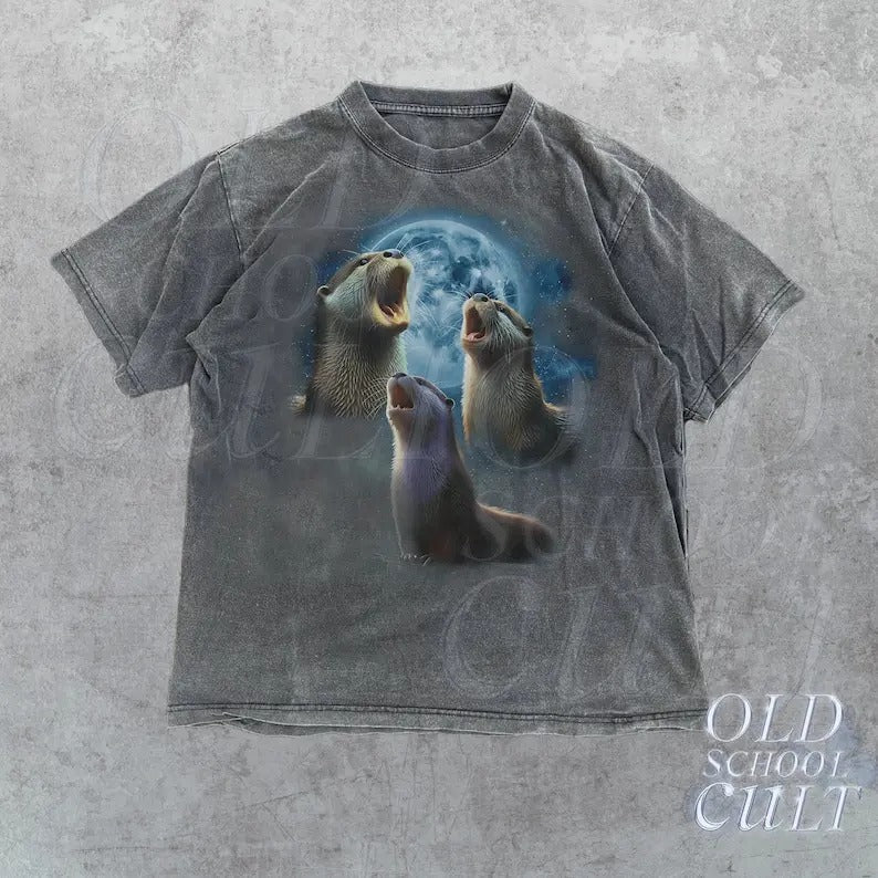 Three Otters Vintage Retro Otter Moon Otter Lovers Funny Washed Weird T-Shirts, Hoodie, Sweatshirt - T-Shirt, Sweatshirt, Hoodie
