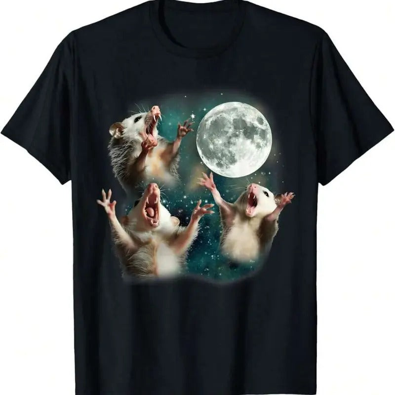 Three Possum Moon Vintage 3 Opossum Funny Weird Cursed Meme Short Sleeve Funny Menswear T-Shirts, Hoodie, Sweatshirt - T-Shirt, Sweatshirt, Hoodie