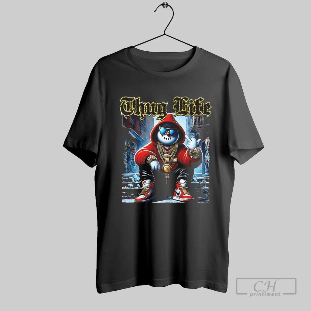 Thug Life Christmas Santa Sitting On Stairs Style T Shirt Unisex T-shirt, Sweatshirt, Hoodie, Long Sleeve Tee - T-Shirt, Sweatshirt, Hoodie