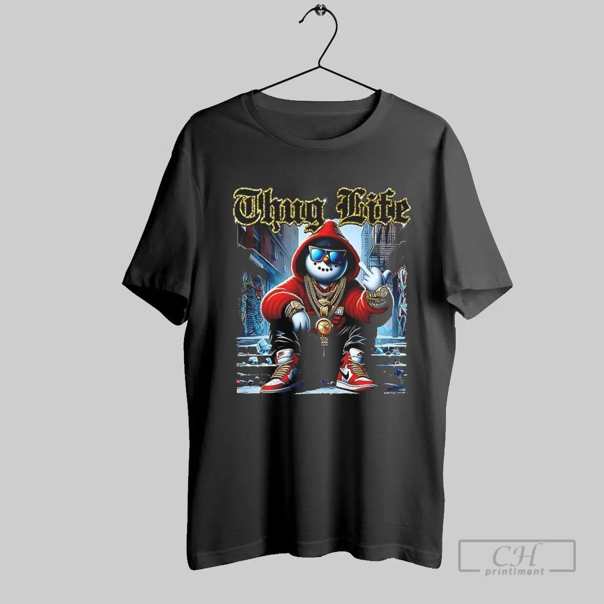 Thug Life Christmas Santa Sitting On Stairs Style T Shirt Unisex T-shirt, Sweatshirt, Hoodie, Long Sleeve Tee - T-Shirt, Sweatshirt, Hoodie