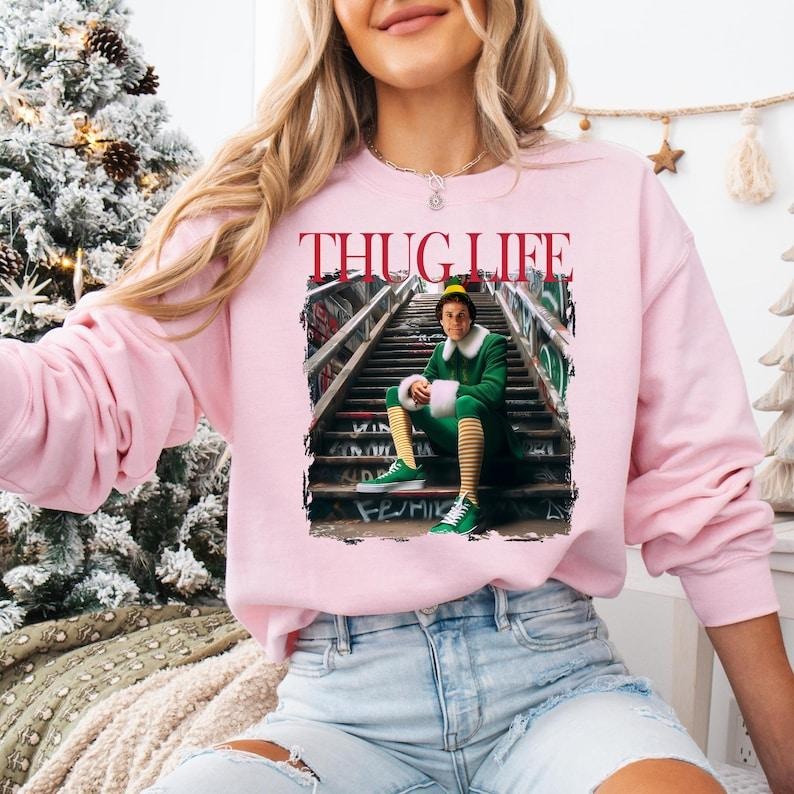 Thug Life Elf Funny Elf Buddy OMG Santa I Know Him Buddy Shirt Merry T-Shirts, Hoodie, Sweatshirt - T-Shirt, Sweatshirt, Hoodie