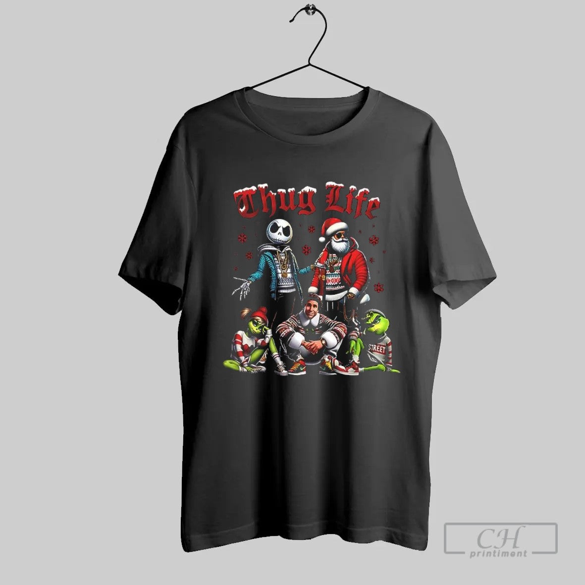 Thug Life Grinch Couple Sitting On Stairs Grinchmas T Shirt Unisex T-shirt, Sweatshirt, Hoodie, Long Sleeve Tee - T-Shirt, Sweatshirt, Hoodie