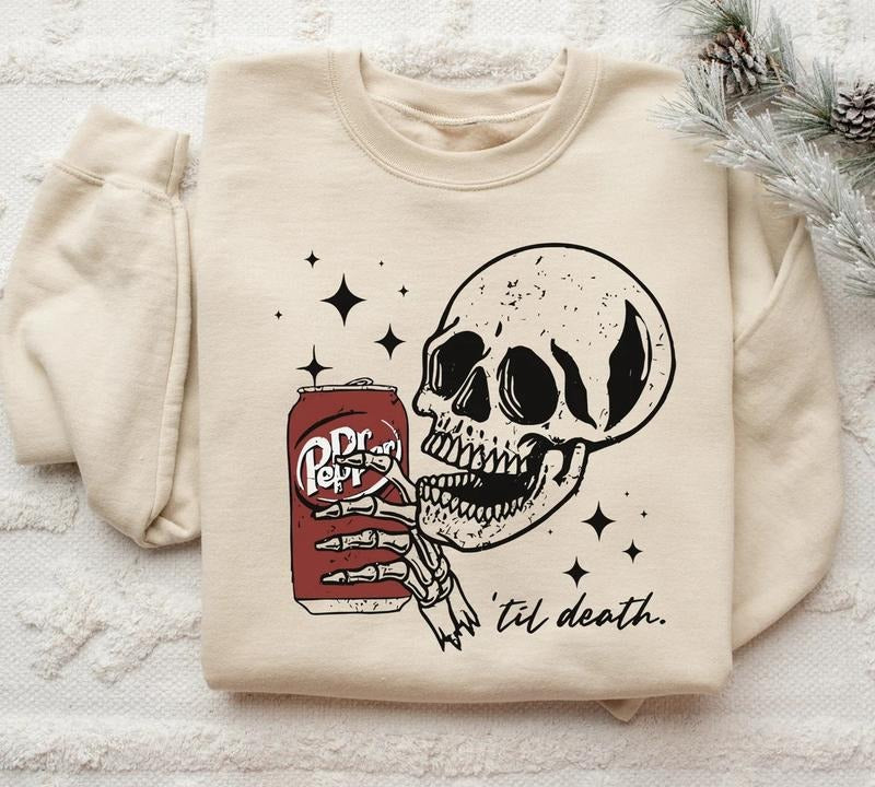 Till Death Dr. Pepper Skeleton Halloween Cute Dr Pepper Shirt Skeleton Drinking Dr. Pepper Cotton Fabric T-Shirts, Hoodie, Sweatshirt - T-Shirt, Sweatshirt, Hoodie