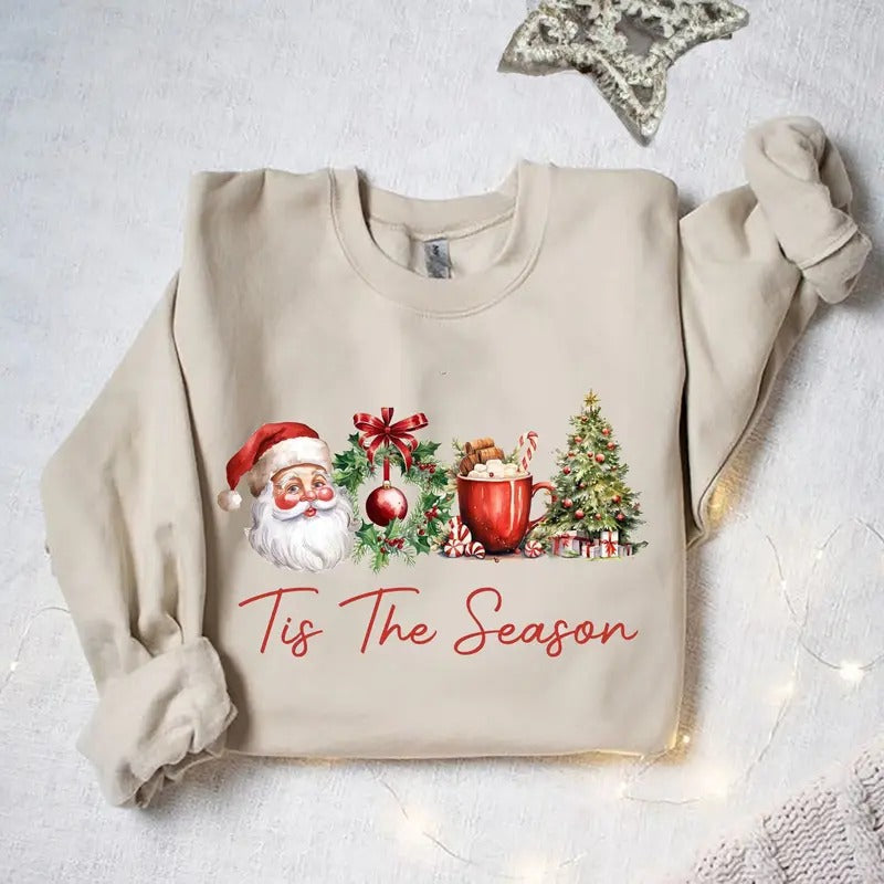 Tis Season Retro Cute Xmas Tree Santa Coffee Lover Xmas T-Shirts, Hoodie, Sweatshirt - T-Shirt, Sweatshirt, Hoodie