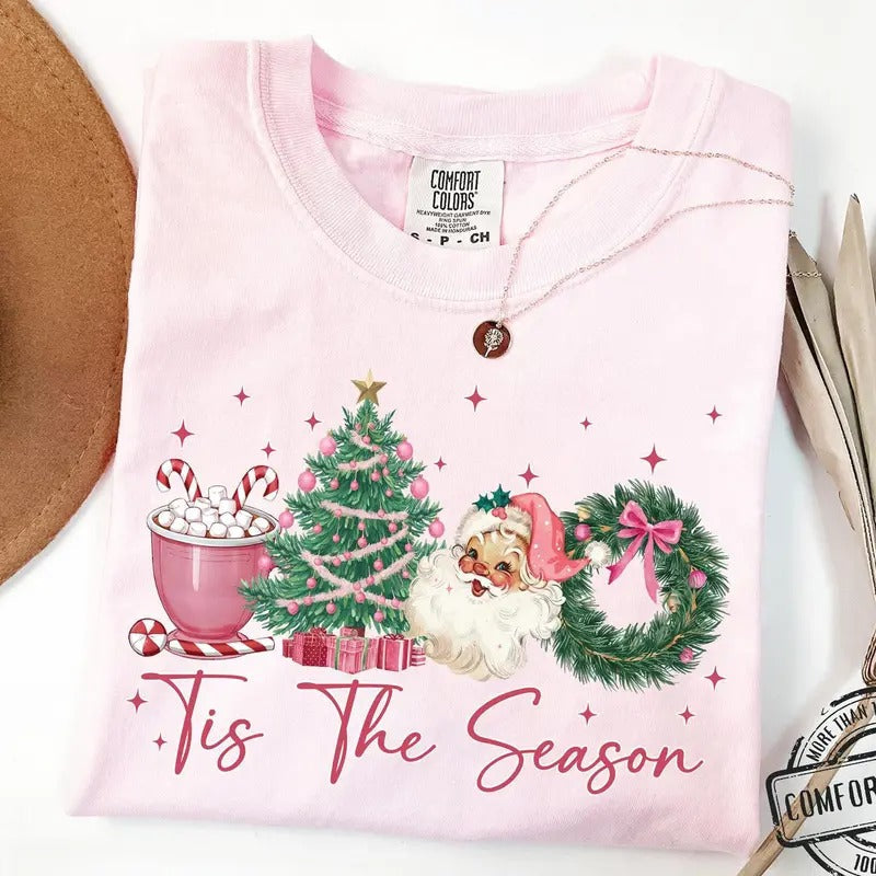 Tis Season Comfort Colors Shirt Coquette Bow Shirt Retro T-Shirts, Hoodie, Sweatshirt - T-Shirt, Sweatshirt, Hoodie
