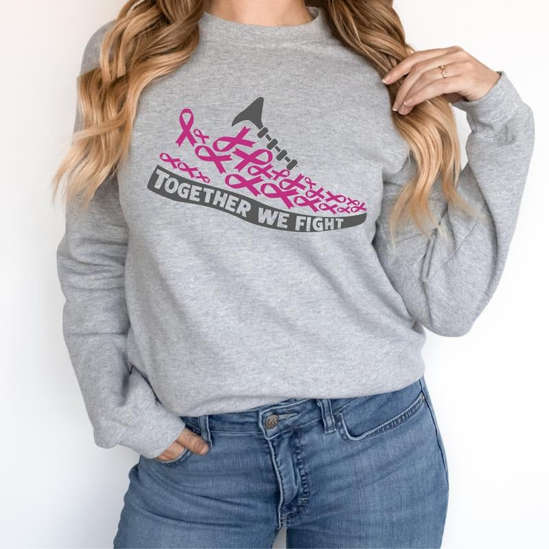 Together We Fight Running Shoes Breast Cancer Awareness Pink Ribbon Fighter Cancer Survivor Mom Support Matching Motivational . Casual Cute T-Shirts, Hoodie, Sweatshirt - T-Shirt, Sweatshirt, Hoodie