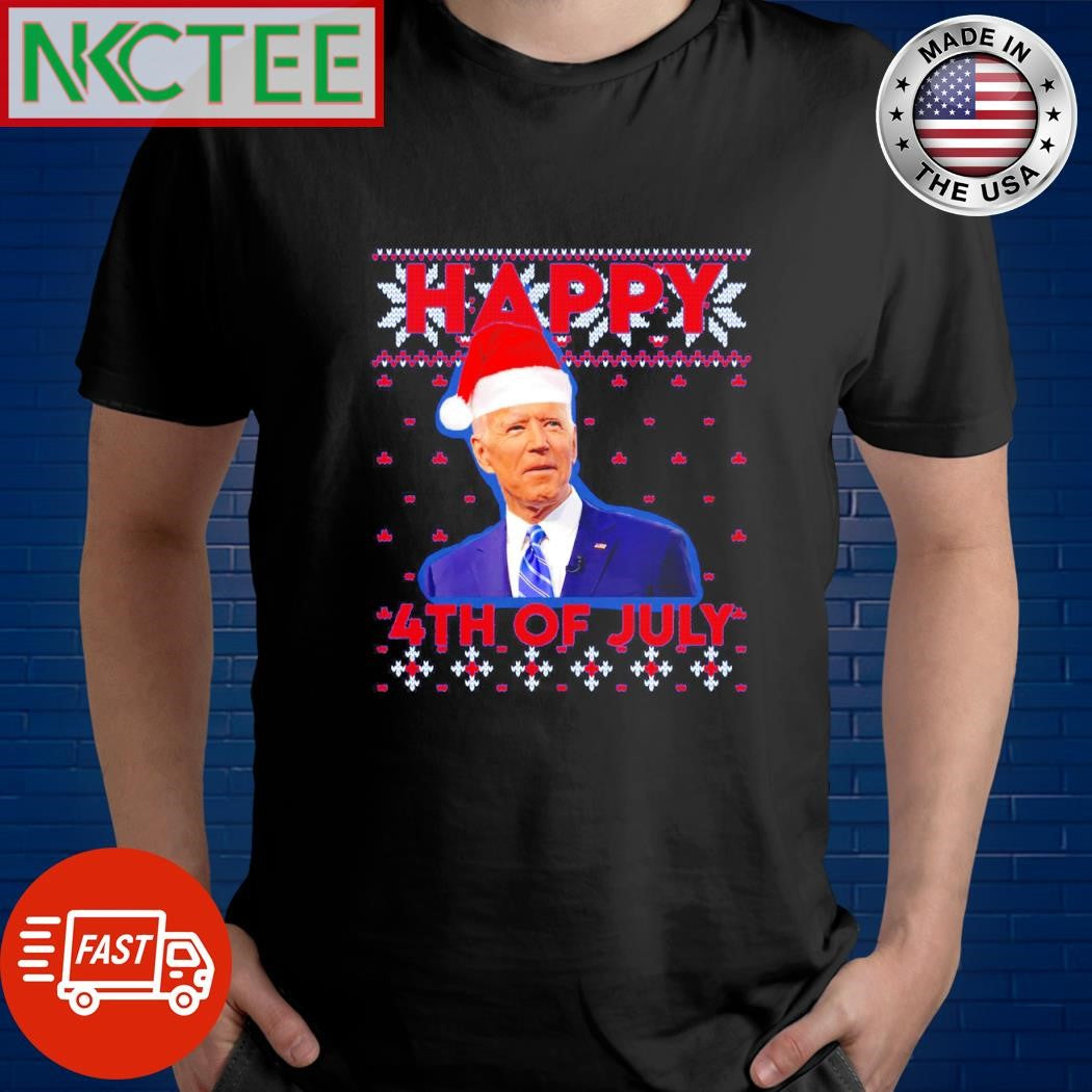 Top Happy 4th of july santa hat Joe Biden Ugly Christmas shirt Unisex T-shirt, Sweatshirt, Hoodie, Long Sleeve Tee - T-Shirt, Sweatshirt, Hoodie