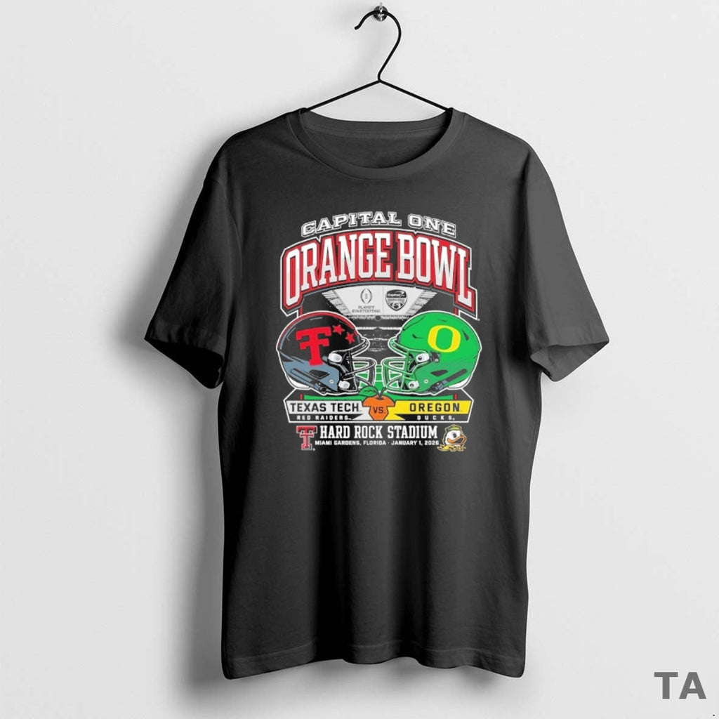 Top Oregon Vs Texas Tech 2026 Capital One Orange Bowl Dueling Helmets January 1 Hard T-Shirts, Hoodie, Sweatshirt - T-Shirt, Sweatshirt, Hoodie