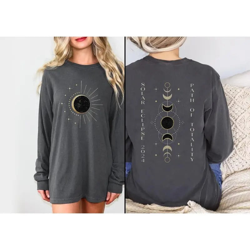 Total Solar Eclipse 2024 Long Sleeve Shirt Path Totality Countdown Totality Celestial Shirt Astronomy Sun Shirt Moon Phases Shirt T-Shirts, Hoodie, Sweatshirt - T-Shirt, Sweatshirt, Hoodie
