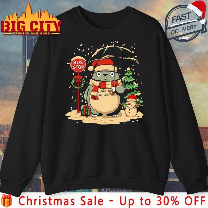 Totoro Winter Bus Stop christmas shirt Unisex T-shirt, Sweatshirt, Hoodie, Long Sleeve Tee - T-Shirt, Sweatshirt, Hoodie