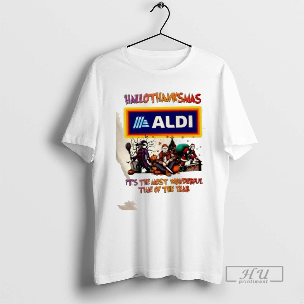 Trending Aldi X Horror Movies Happy Hallothanksmas Its The Most Wonderful Time Of The Year - T-Shirt, Sweatshirt, Hoodie