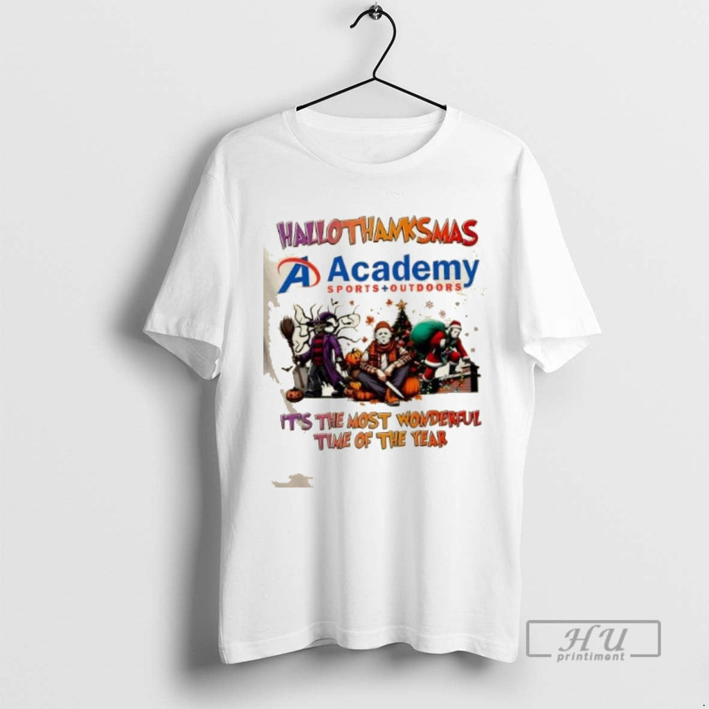 Trending Academy Sports Outdoors X Horror Movies Happy Hallothanksmas Its The Most Wonderful Time Of - T-Shirt, Sweatshirt, Hoodie