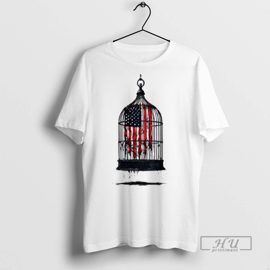 Trending Birdcaged Caged Libertyamerican Flag Government Shutdown T Shirt Unisex T-shirt, Sweatshirt, Hoodie, Long Sleeve Tee - T-Shirt, Sweatshirt, Hoodie